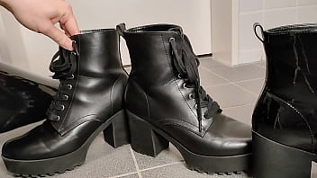 Changing The Chunky Platform High Heel Boots While Wearing Shiny Latex – ASMR