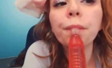 Redhead Amateur's Webcam Dildo Show